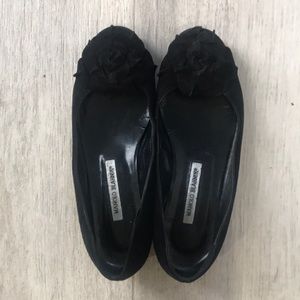 Manolo Blahnik black suede flat with rosette